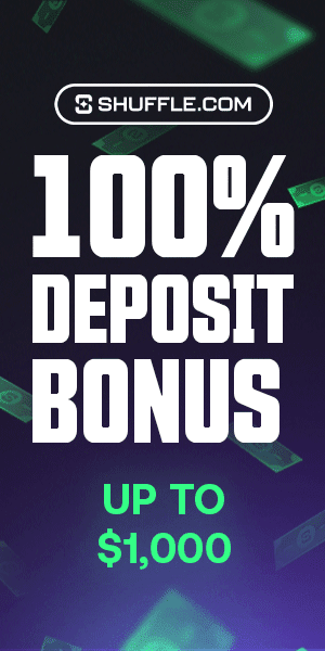 Shuffle Casino 100% deposit bonus banner offering up to $1,000 for new players